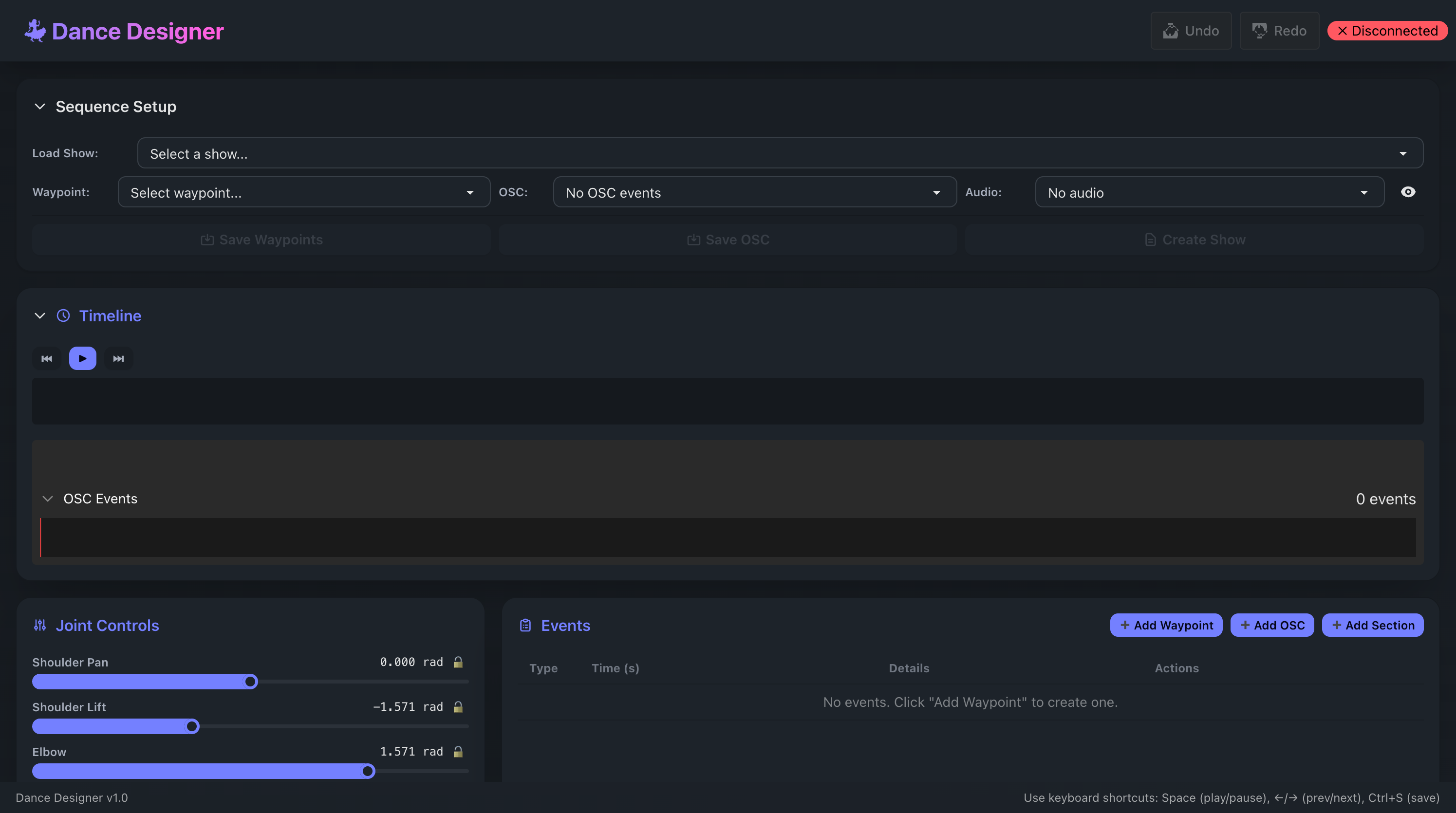 Dance Designer interface